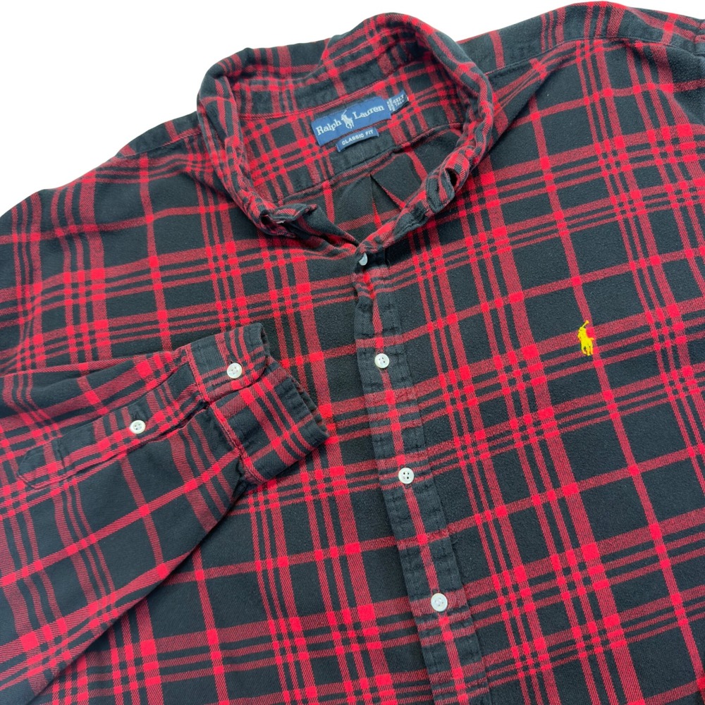 Ralph Lauren Plaid Flannel Shirt Mens 4XLT Classic Fit Red Black Button Down